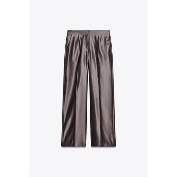 ZARA SATIN STRAIGHT-LEG TROUSERS - Picture 6 of 8